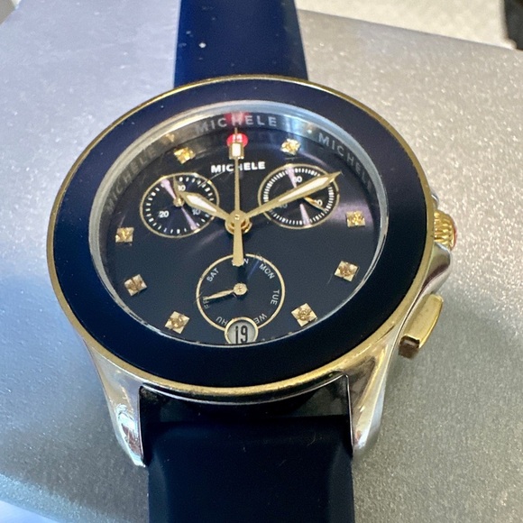 Michele Cape Chronograph Blue Dial Yellow Topaz Markers FULL SET - Picture 10 of 13